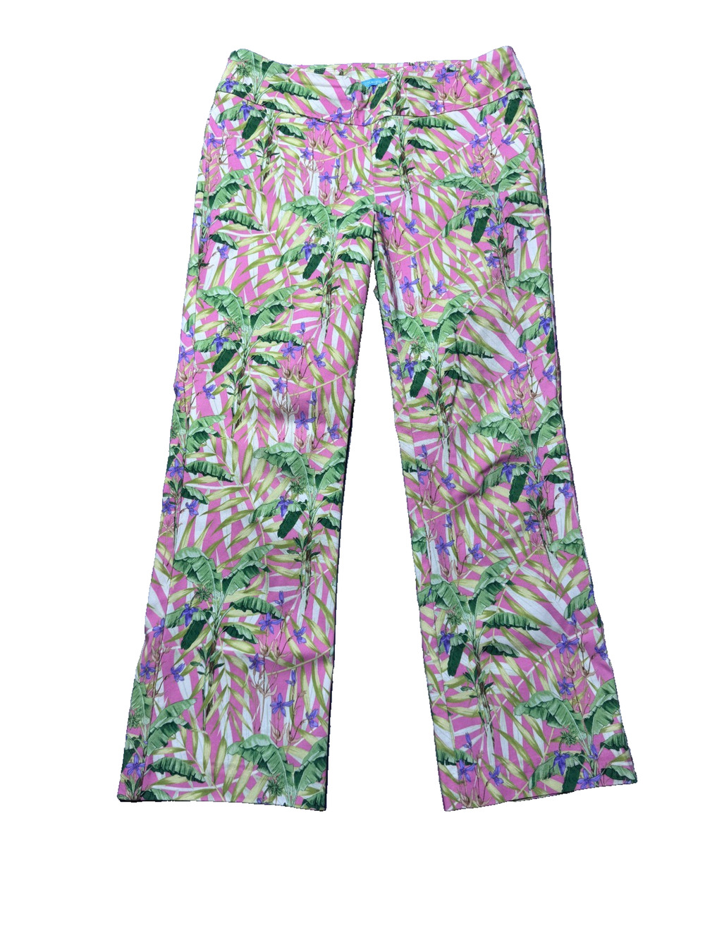J.McLaughlin Pants Womens 8 Multicolor Tropical Palm Leaf Stretch Pull On Beach